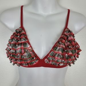 VICTORIA'S SECRET Red Plaid Jingle Bell Bralette Sz L
